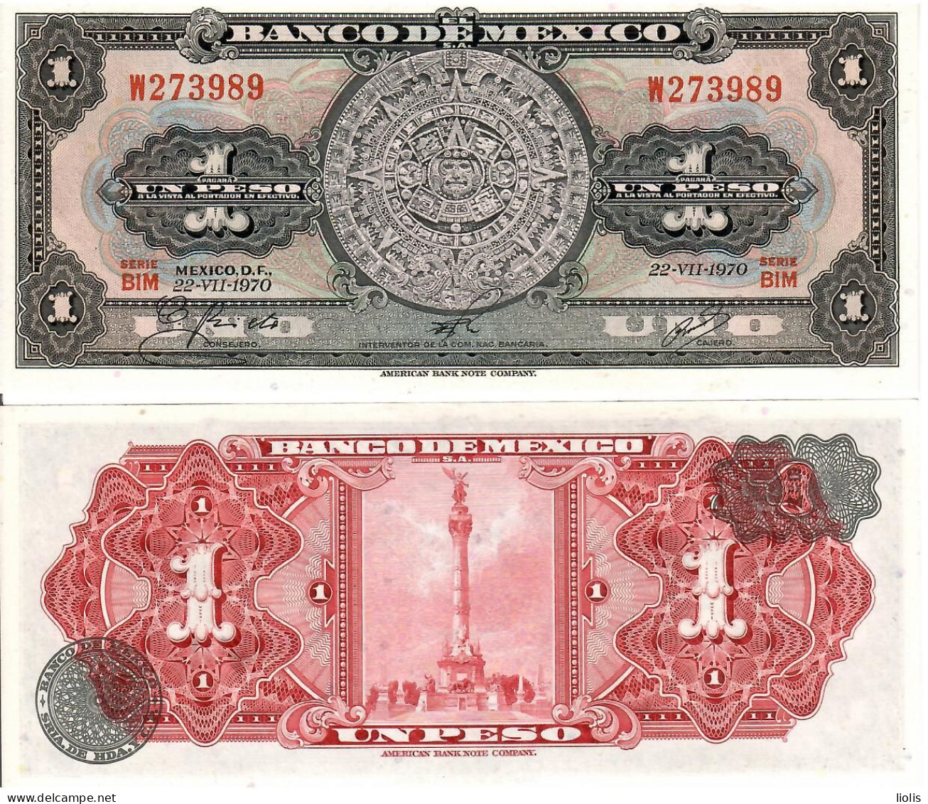 Mexico P-59l  1 Peso  1970  UNC - México