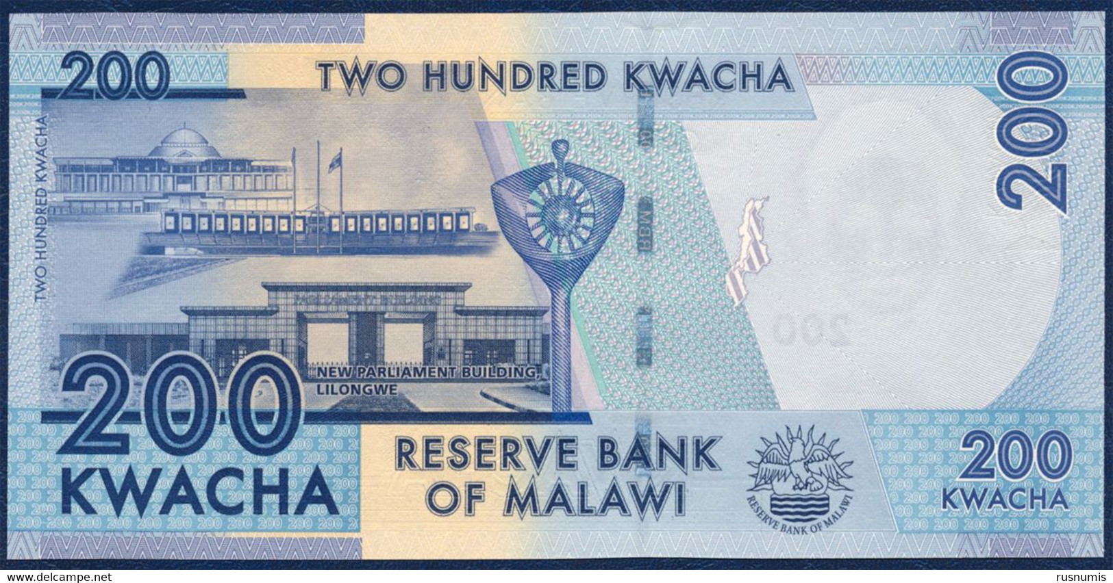 MALAWI 200 KWACHA P-60b Malawi Bank Lilongwe, Fish - Parliament Building 2013 UNC - Malawi