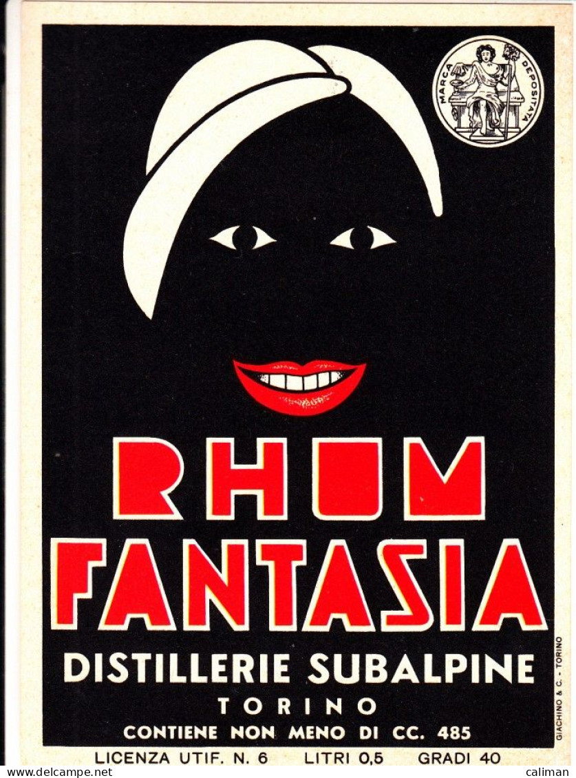 ETICHETTA LABEL RHUM FANTASIA DISTILLERIE SUBALPINE TORINO - Rum