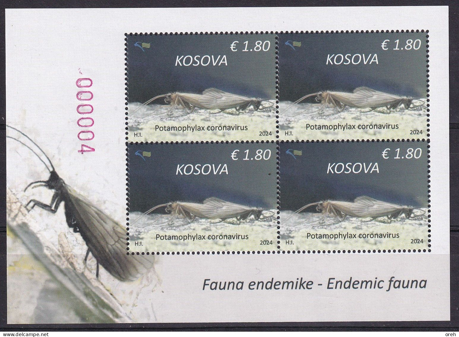 KOSOVO 2023,FAUNA ,INSECTS,POTAMOPHYLAX CORONAVIRUS,ENDEMIC,SHEET,MNH - Kosovo