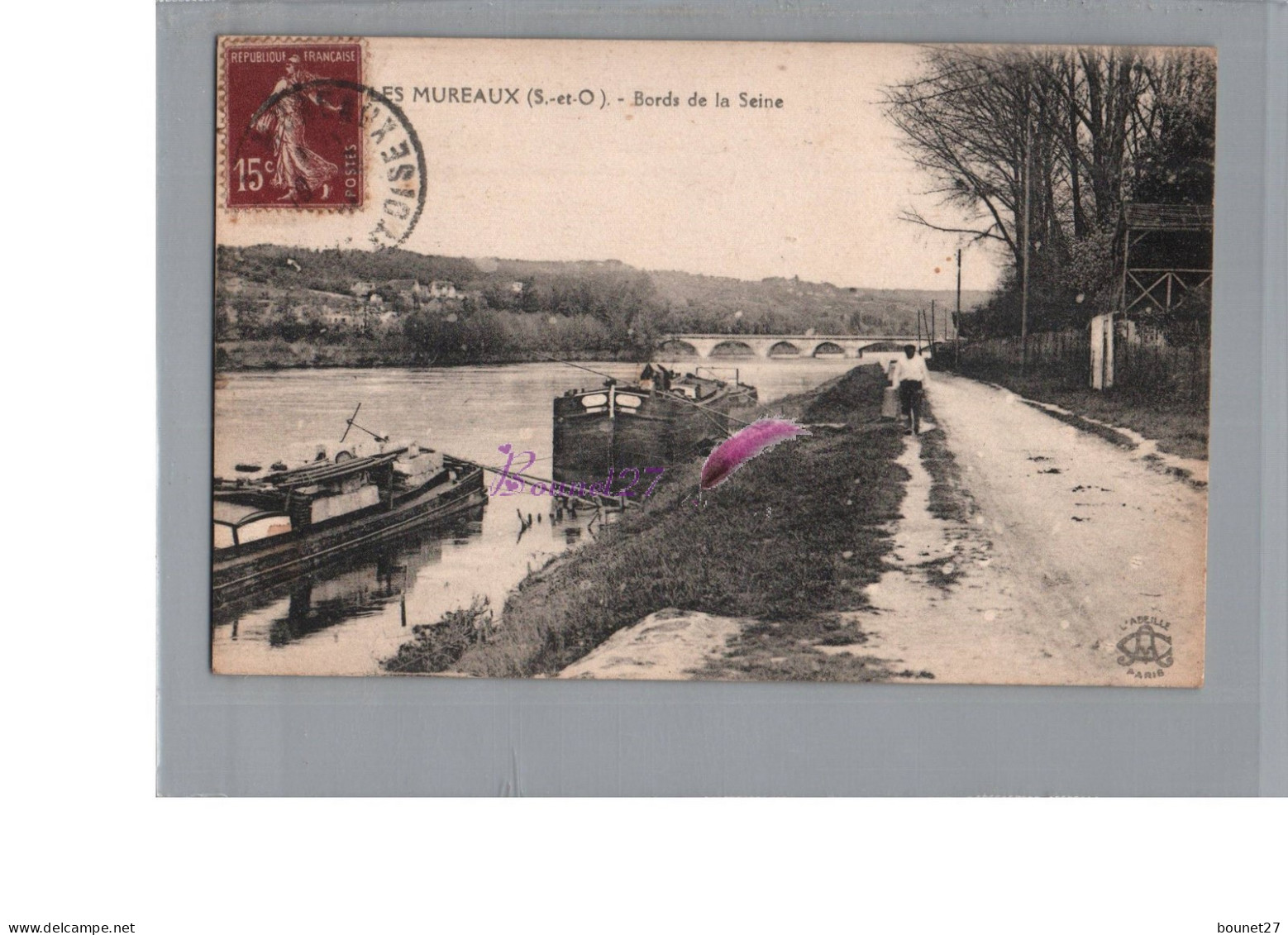 CPA - LES MUREAUX 78 - Les Bords De Seine Animé Homme En Vélo Bateau Péniche Boat  - Les Mureaux