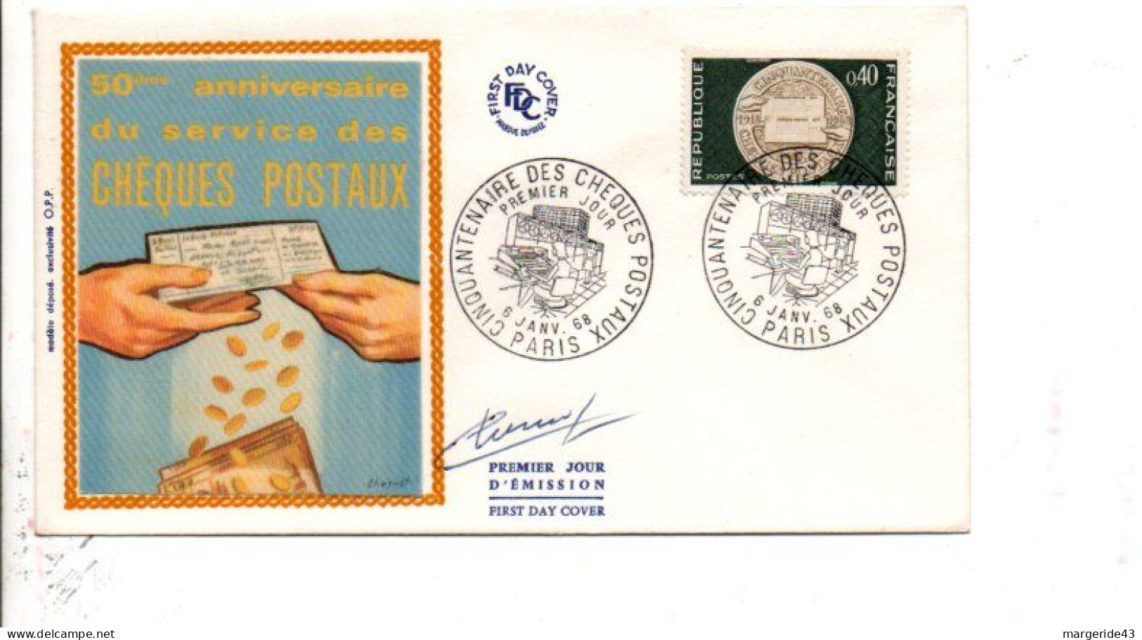 FDC CHEQUES POSTAUX SIGNE PAR LE GRAVEUR 1968 - Zonder Classificatie