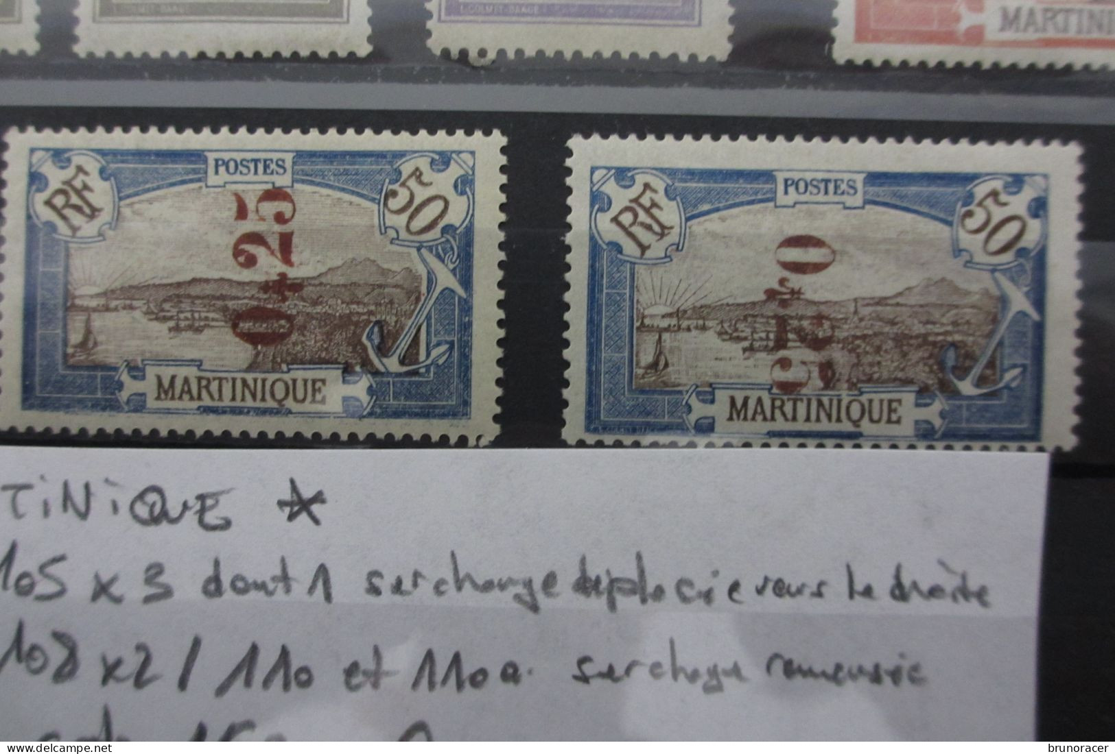 LOT MARTINIQUE N°105/106/108/110 + VARIETE N°110a.SURCHARGE REVERSEE SIGNE BRUN NEUF* TB COTE 162 EUROS VOIR SCANS - Neufs