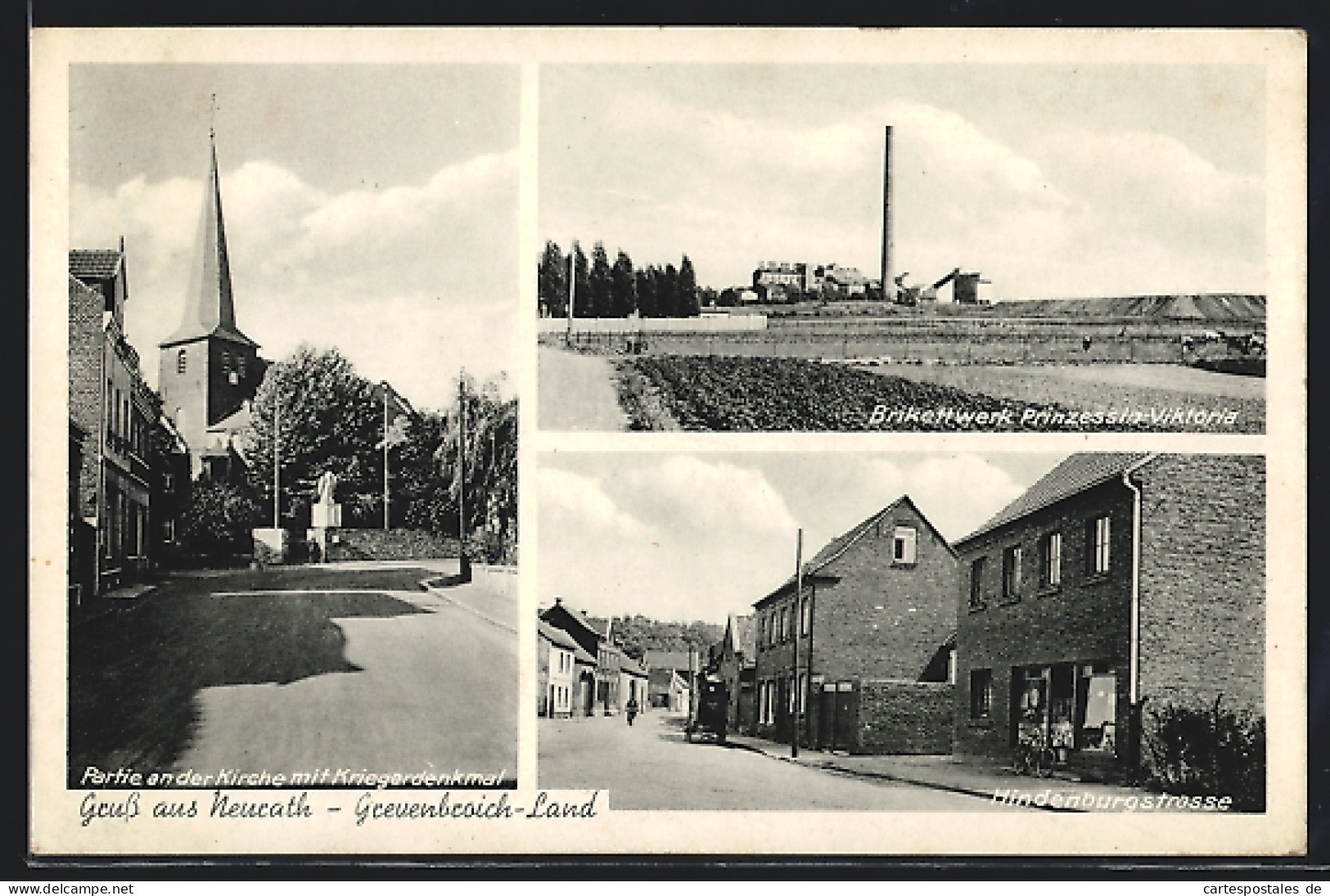AK Neurath /Grevenbroich-Land, Kirche Mit Kriegerdenkmal, Hindenburgstrasse, Brikettwerk Prinzessin Viktoria, Kohle  - Mines