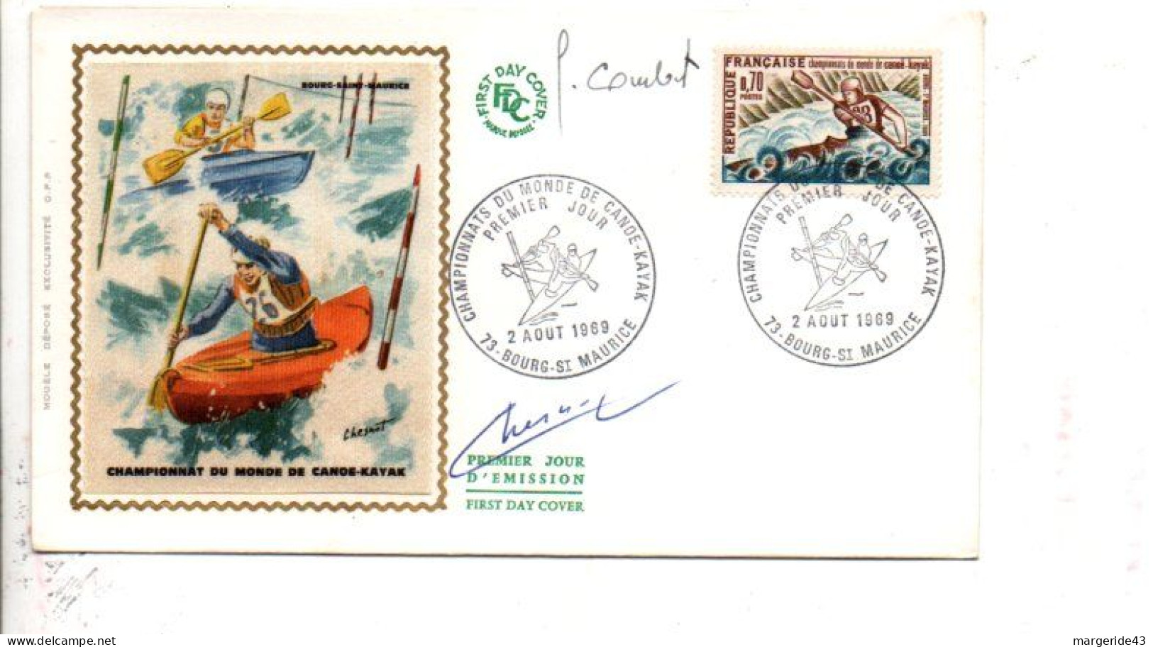 FDC CANOE KAYAK SIGNE PAR LE GRAVEUR ET LE DESSINATEUR 1969 - Non Classés