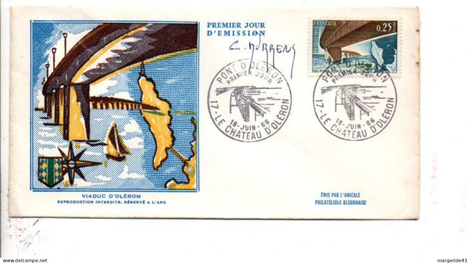 FDC PONT D'OLERON SIGNE PAR LE GRAVEUR 1966 - Zonder Classificatie