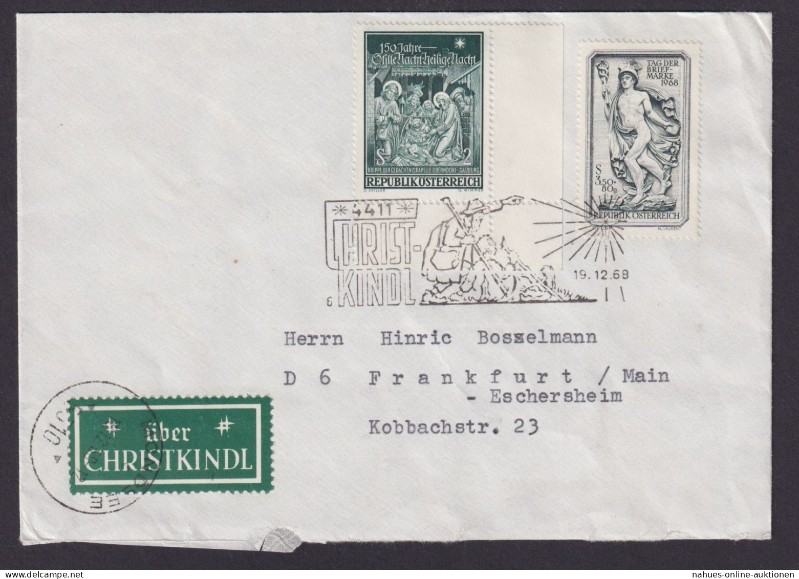 Österreich Mondsee Tiefgraben Christkindl Brief Weihnachten Frankfurt Bogenecke - Cartas & Documentos