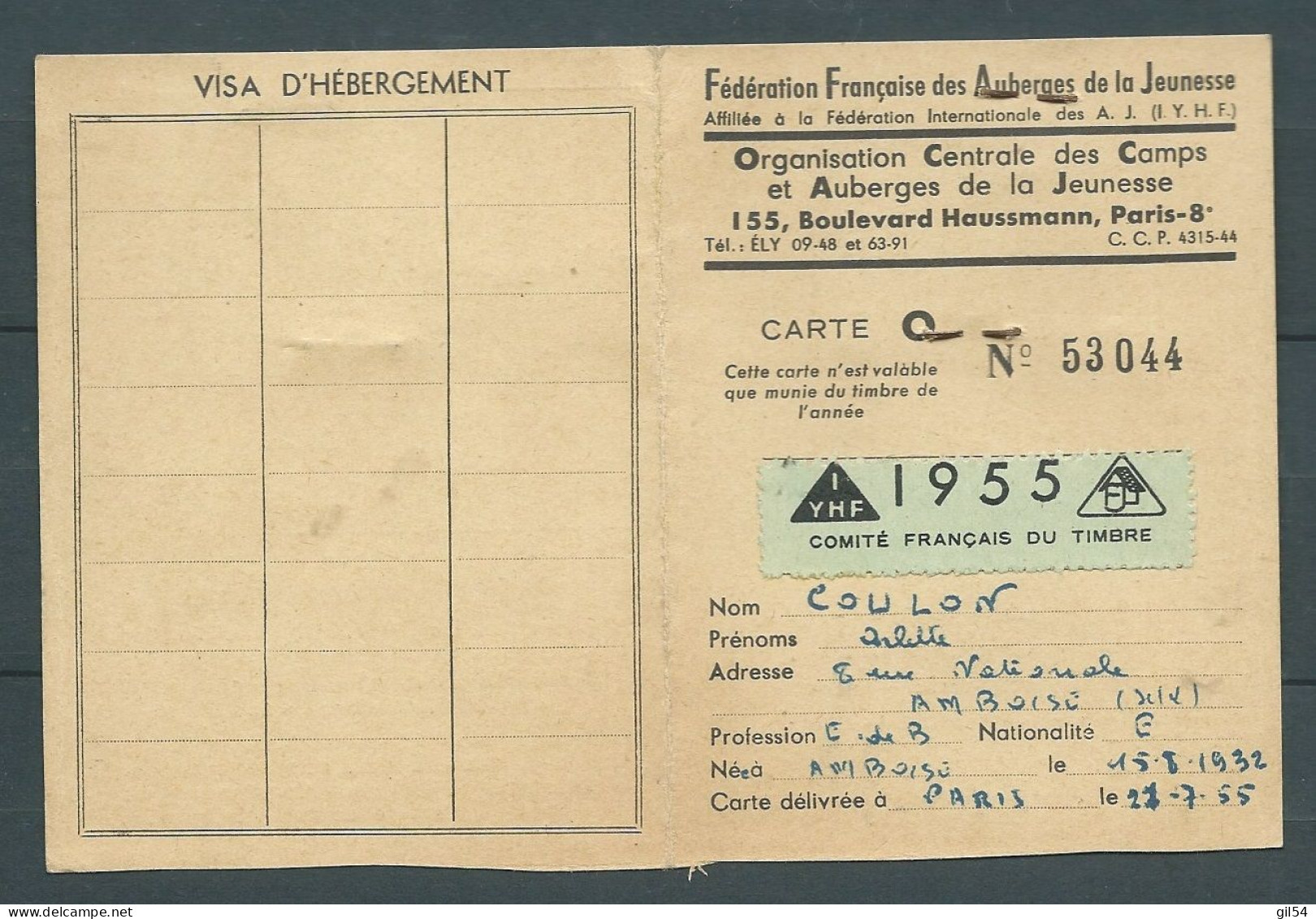 Sur Carte Federation Française Des Auberges De Jeunesse Datée En 1955 , 3 Vignettes Camping Datée En 1956 AM242 01 - Tourisme (Vignettes)