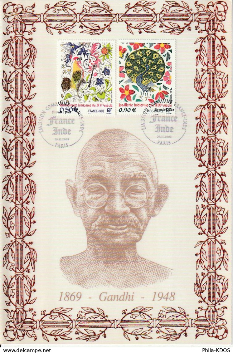 Rare (234/550) " FRANCE INDIA / GANDHI " Sur Encart 1er Jour N°té / Soie De 2003 Edit° A.M.I.S. Parf état FDC à Saisir ! - Mahatma Gandhi