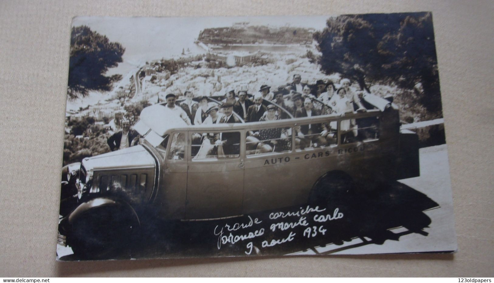 CARTE PHOTO GRANDE CORNICHE MONACO MONTE CARLO 9 AOUT 1934 AUTO CARS RICOU - Andere & Zonder Classificatie