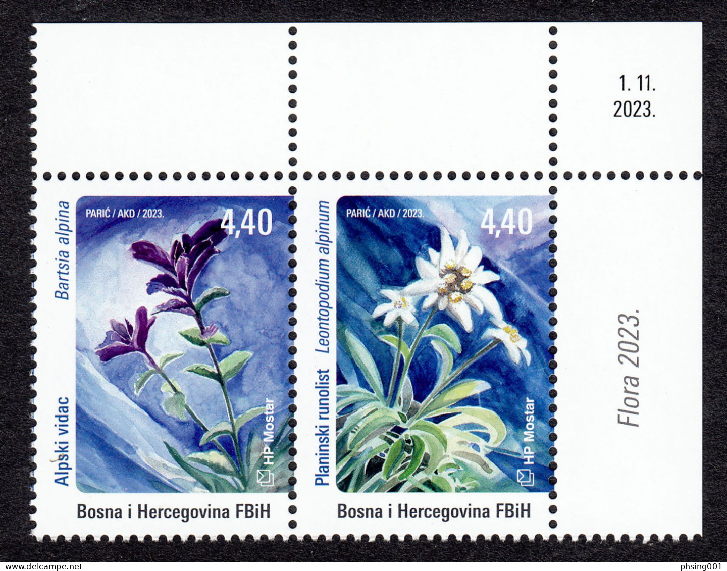 Bosnia Croatia 2023 Flora Mountain Flowers Plants Leontopodium Alpinum Bartsia Alpina Set In Pair MNH - Bosnien-Herzegowina