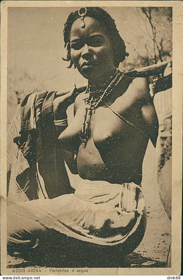 ETHIOPIA - HALF NAKED / NUDE / NU GIRL - WATER CARRUER - MAILED 1938 - COLONIE ITALIANE ERITREA STAMPS  (12411) - Etiopía