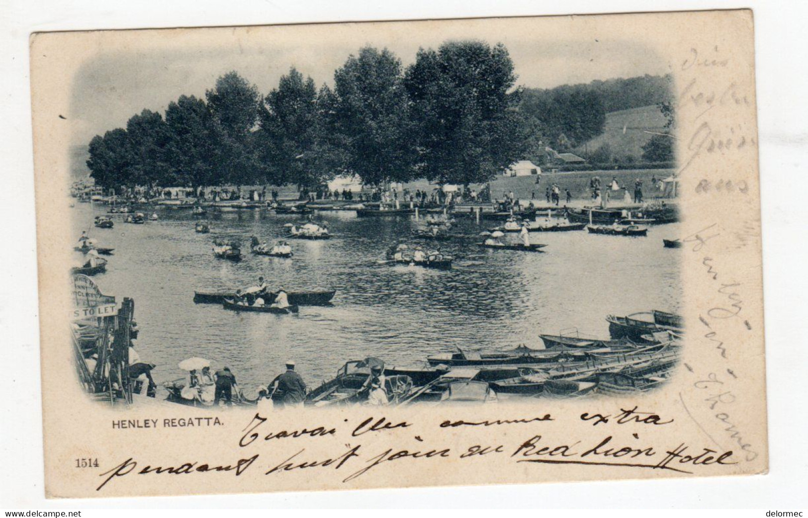 Very Old Postcard 1902 Boats On Thames Oxfordshire England Henley Regatta Red Lion Hôtel - Other & Unclassified