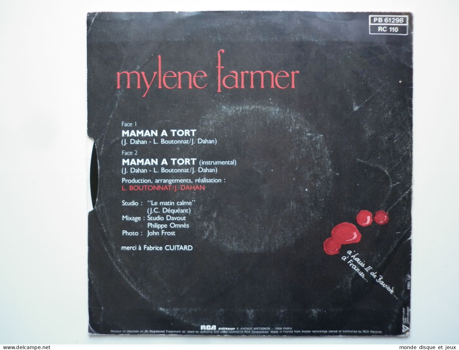 Mylene Farmer 45Tours Vinyle Maman A Tort Pochette Couleur - Andere - Franstalig
