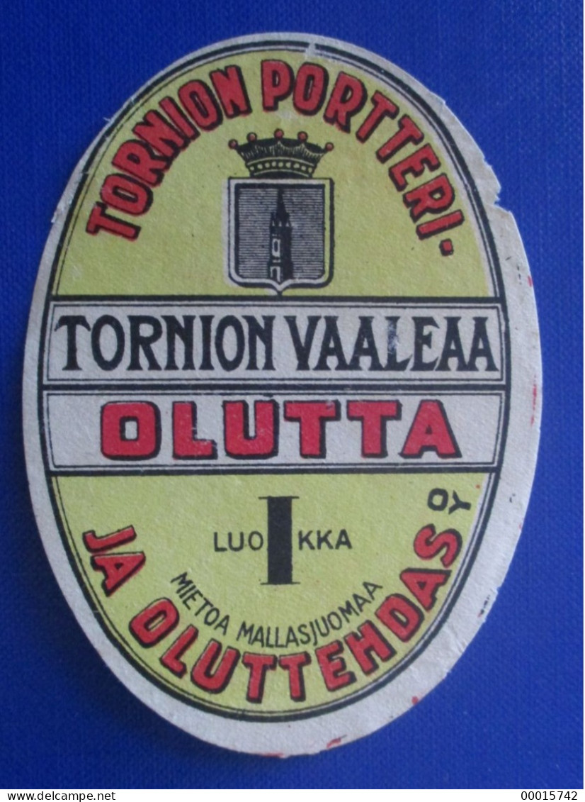 OLD BEER LABEL -  TORNION VAALEAA OLUTTA FINLAND D-0475 - Cerveza