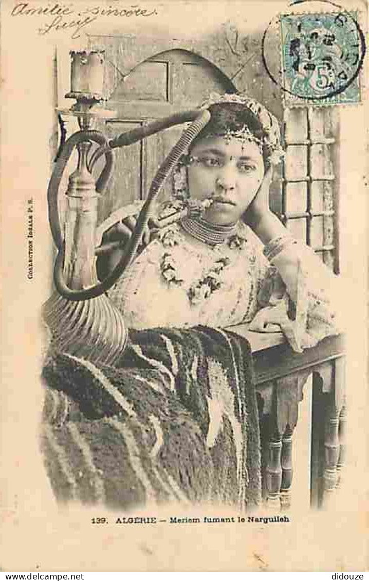 Algérie - Meriem Fumant Le Narguileh - Animée - Précurseur - Oblitération Ronde De 1904 - CPA - Voir Scans Recto-Verso - Femmes