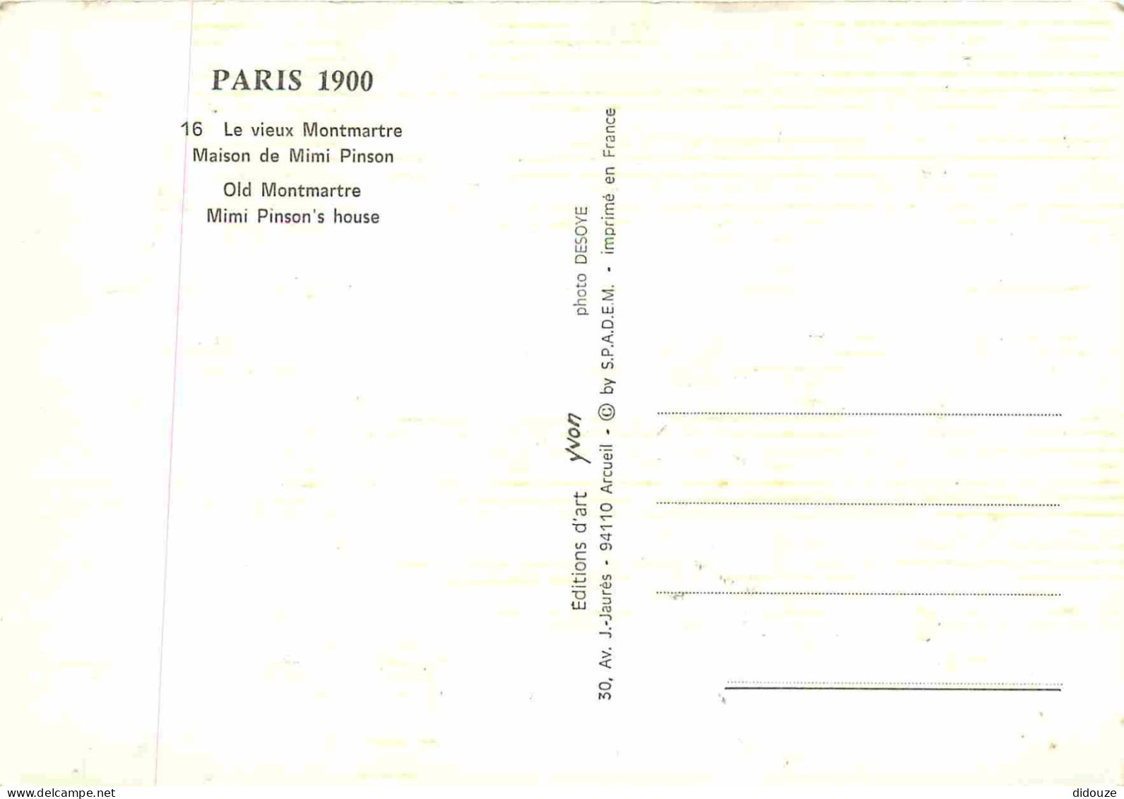 Reproduction CPA - 75 Paris - Le Vieux Montmartre - Maison De Mimi Pinson - Paris 1900 - 16 - CPM - Voir Scans Recto-Ver - Ohne Zuordnung