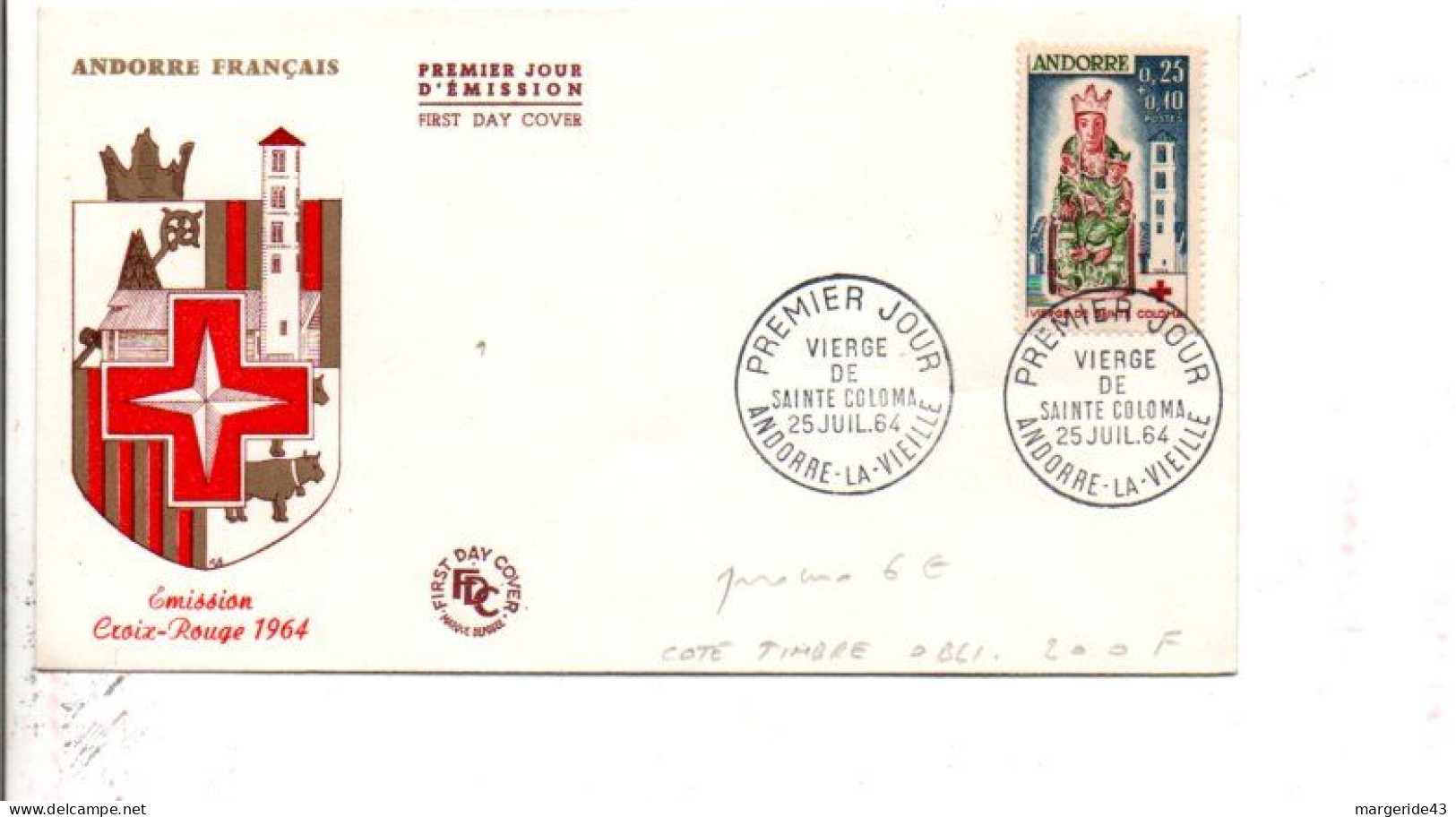 ANDORRE FDC 1964 VIERGE DES REMEDES - FDC