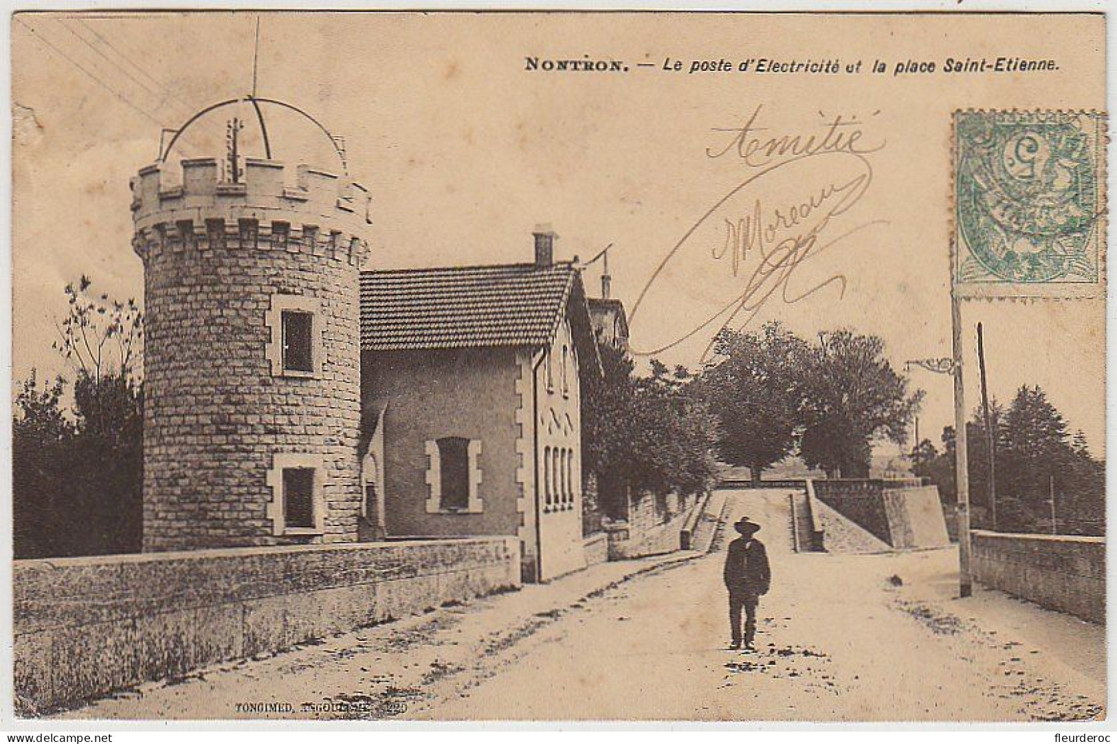 24 - BB53466CPA - NONTRON - Le Poste D'electricité Et Place Saint étienne - Carte Pionnière - Assez Bon état - DORDOGNE - Nontron