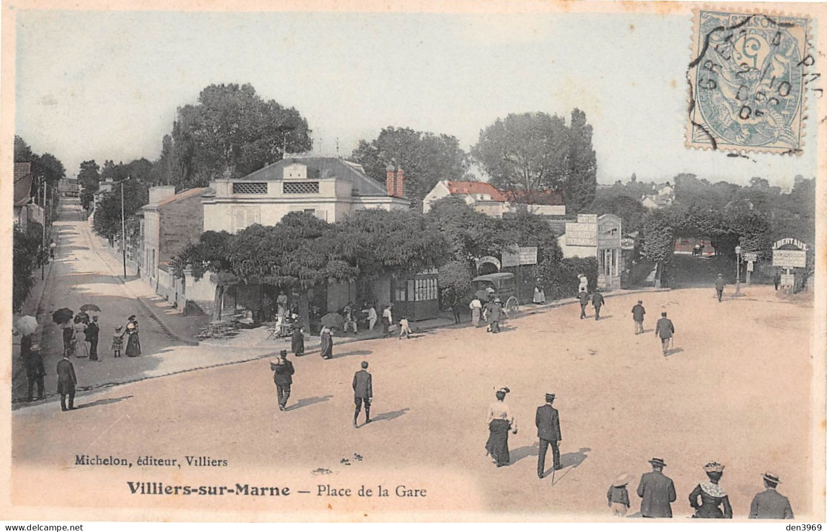 VILLIERS-sur-MARNE (Val-de-Marne) - Place De La Gare - Tirage Couleurs - Voyagé 1905 (2 Scans) - Villiers Sur Marne