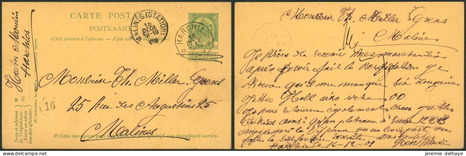 EP Au Type 5ctm Vert Obl Relais "Harchies" (1911) > Malines / COBA : 30+ - Postmarks With Stars