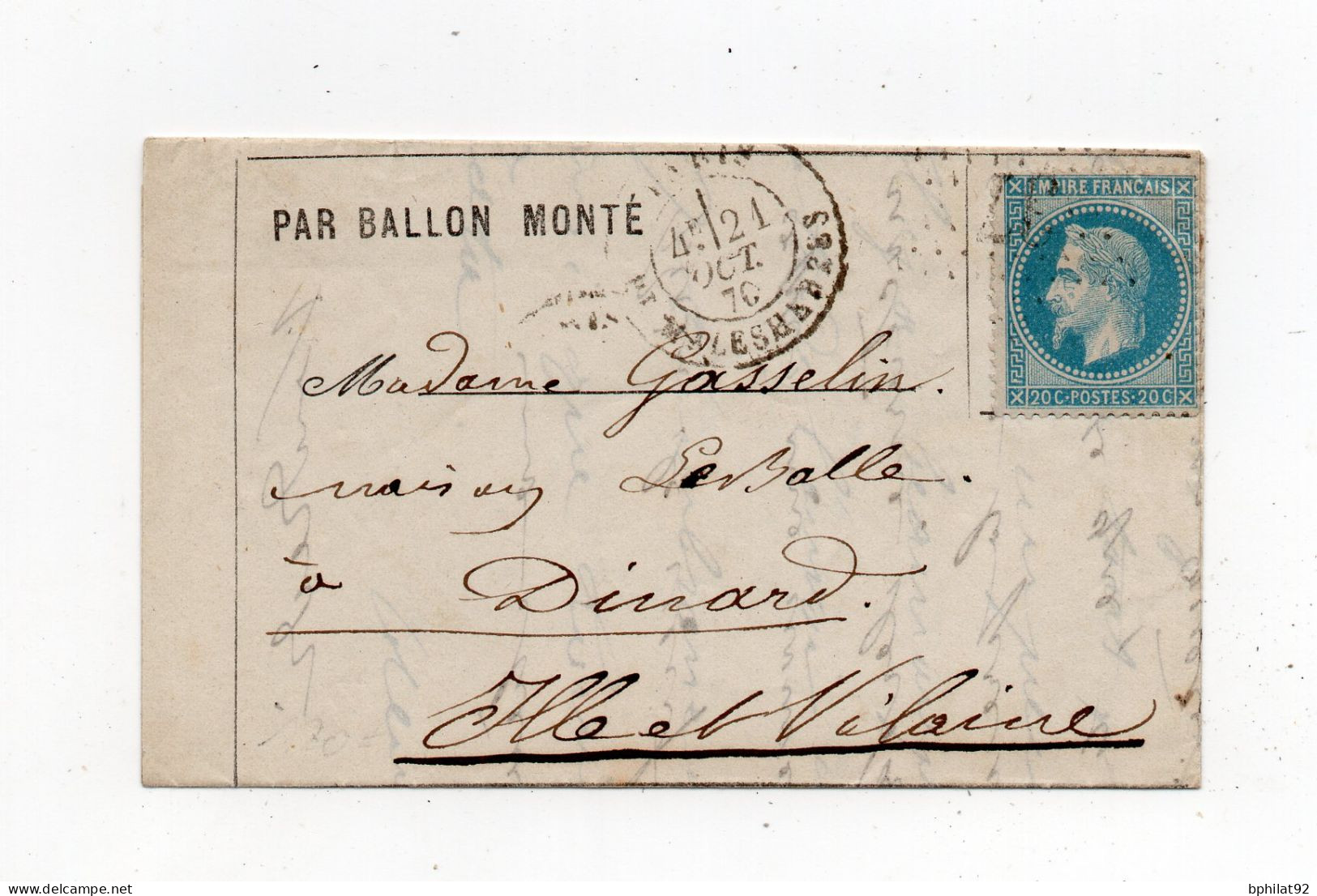 !!! BALLON MONTE LE GARIBALDI POUR DINARD - Krieg 1870