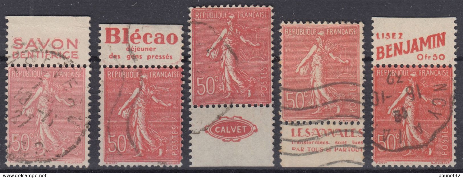 FRANCE SEMEUSE N° 199 LOT DE VIGNETTES PUB CALVET SAVON BLECAO ANNALES BENJAMIN - Used Stamps