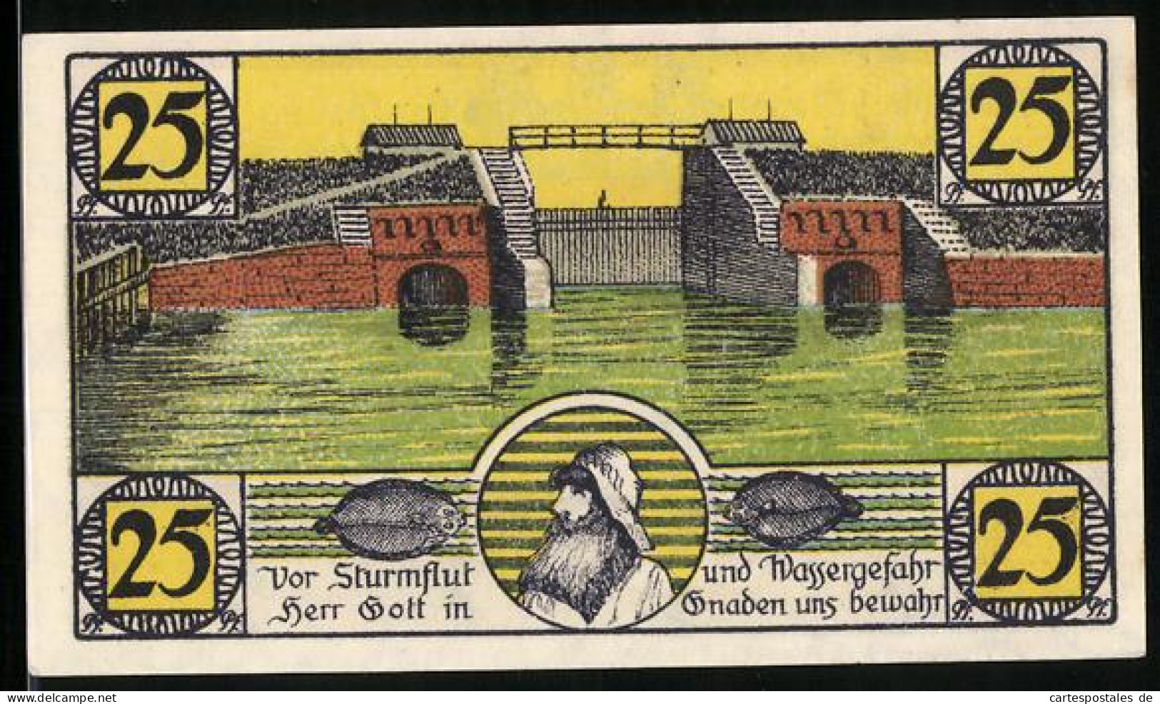 Notgeld Hoyer 1920, 25 Pfennig, Staudamm Und Fischer, Stadtwappen  - Dänemark
