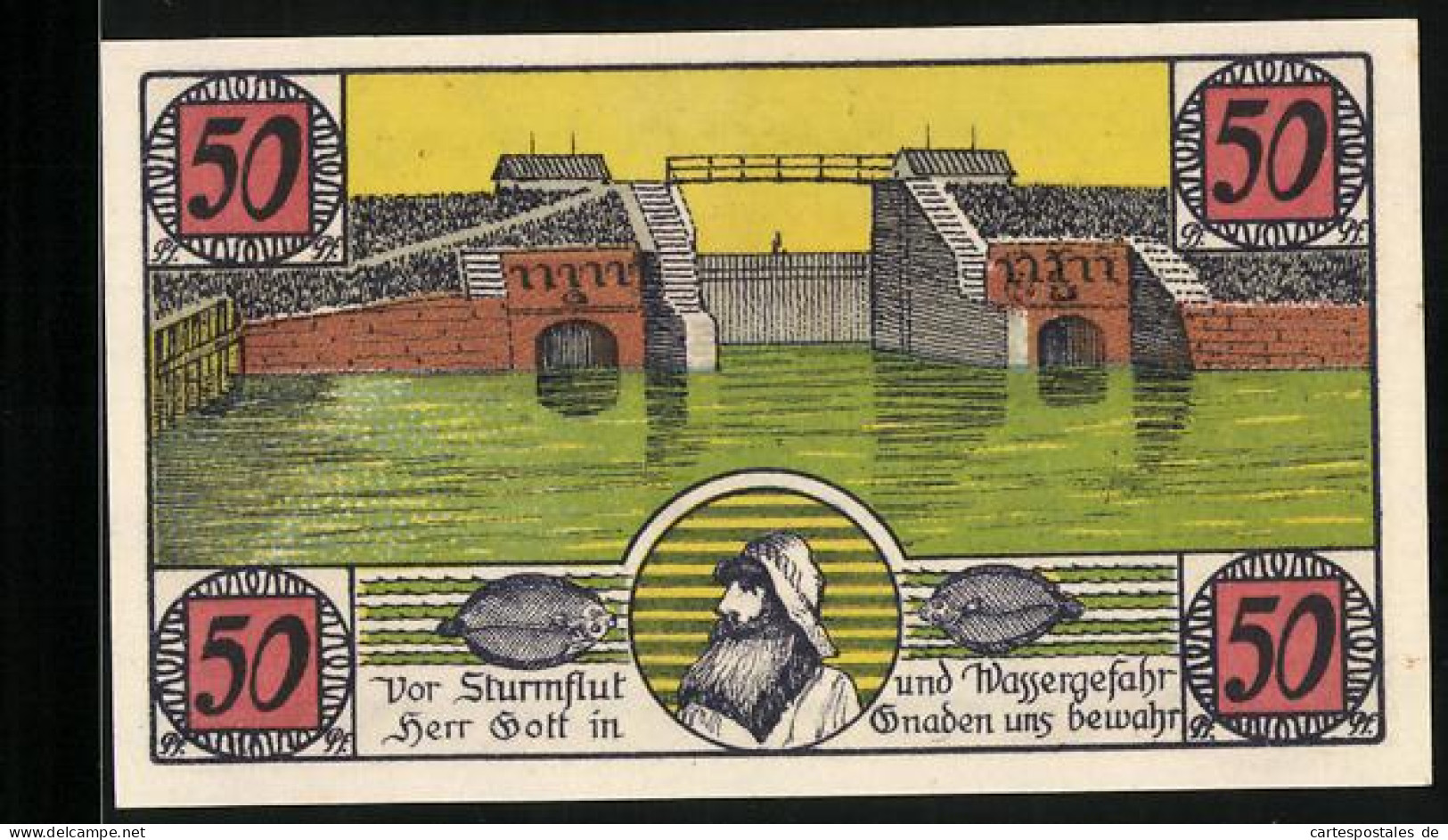 Notgeld Hoyer 1920, 50 Pfennig, Staudamm Und Fischer, Stadtwappen  - Dinamarca
