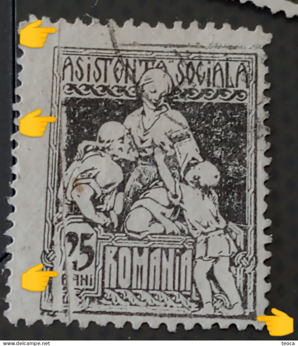 Stamps Revenues Romania 1921 Printed With Vertical Fold Line , Social Assistance Used Stamp - Revenue Stamps