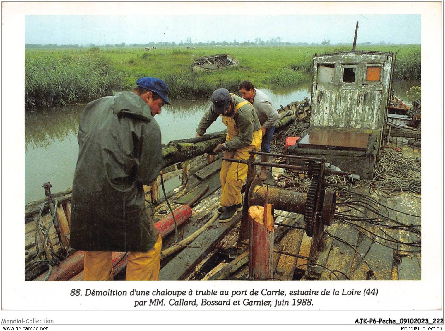 AJKP6-0646 - PECHE - DEMOLITION D'UNE CHALOUPE A TRUBLE AU PORT DE CARRIE - ESTUAIRE DE LA LOIRE  - Angelsport