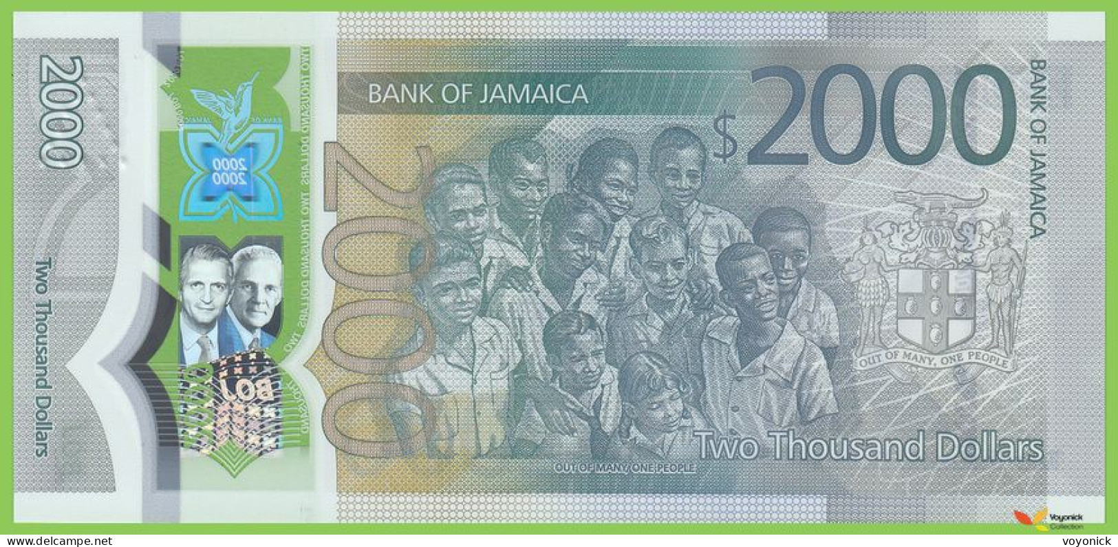 Voyo JAMAICA 2000 Dollars 2022(2023) P100 B255a AD UNC Polymer Commemorative - Giamaica