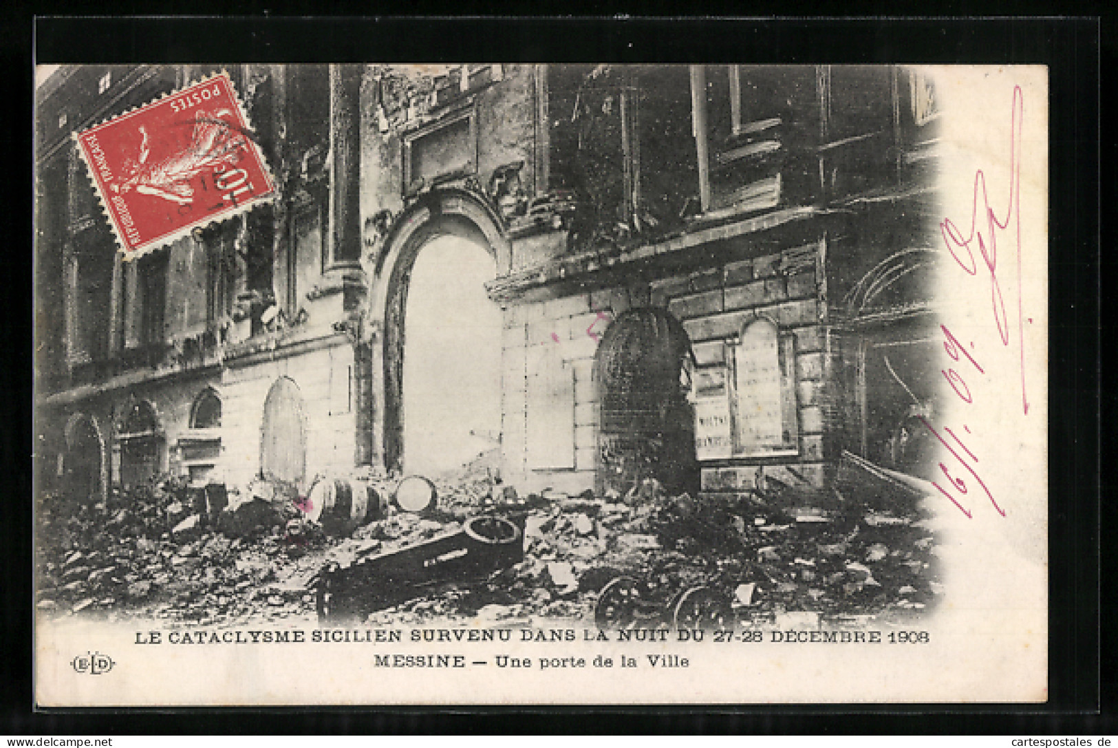 AK Messine, Une Porte De La Ville, Le Cataclysme Sicilien 1908  - Catastrophes