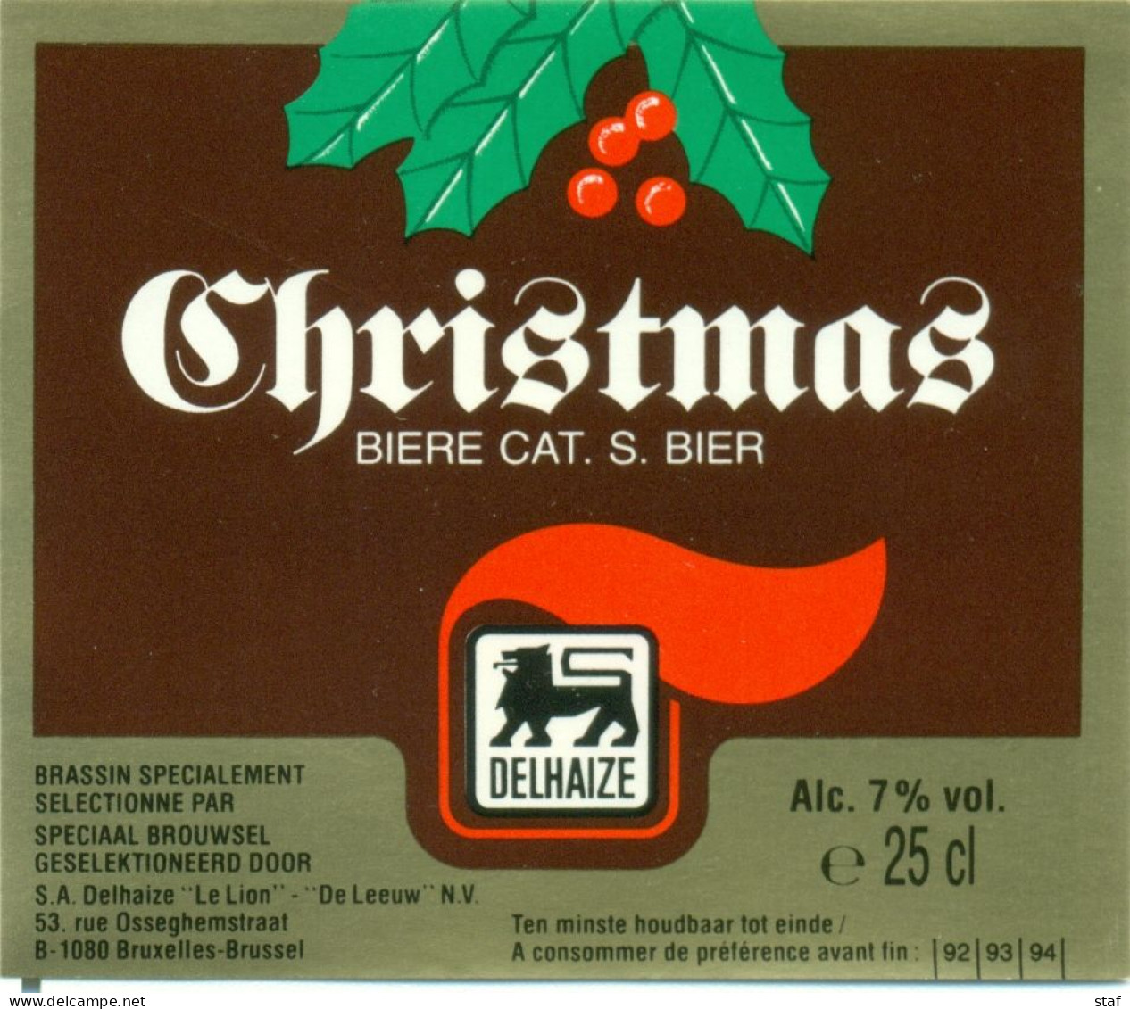 Oud Etiket Bier Christmas  - Gebrouwd - Brassée Voor Delhaize - Cerveza