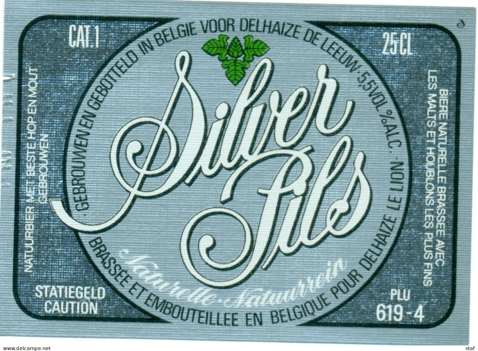 Oud Etiket Bier Silver Pils  - Gebrouwd - Brassée Voor Delhaize - Cerveza