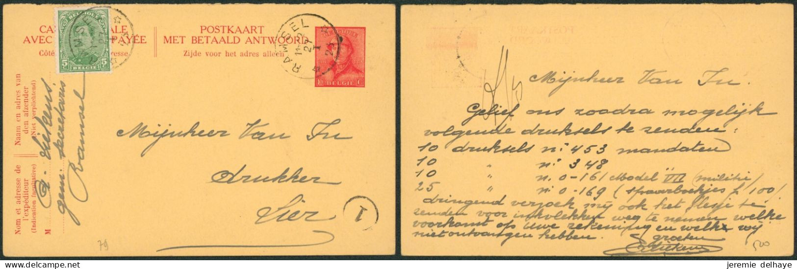 EP Au Type 10ctm Rouge Roi Casqué + N°137 Obl Relais "Ramsel" (T2 R) > Lier - Postmarks With Stars