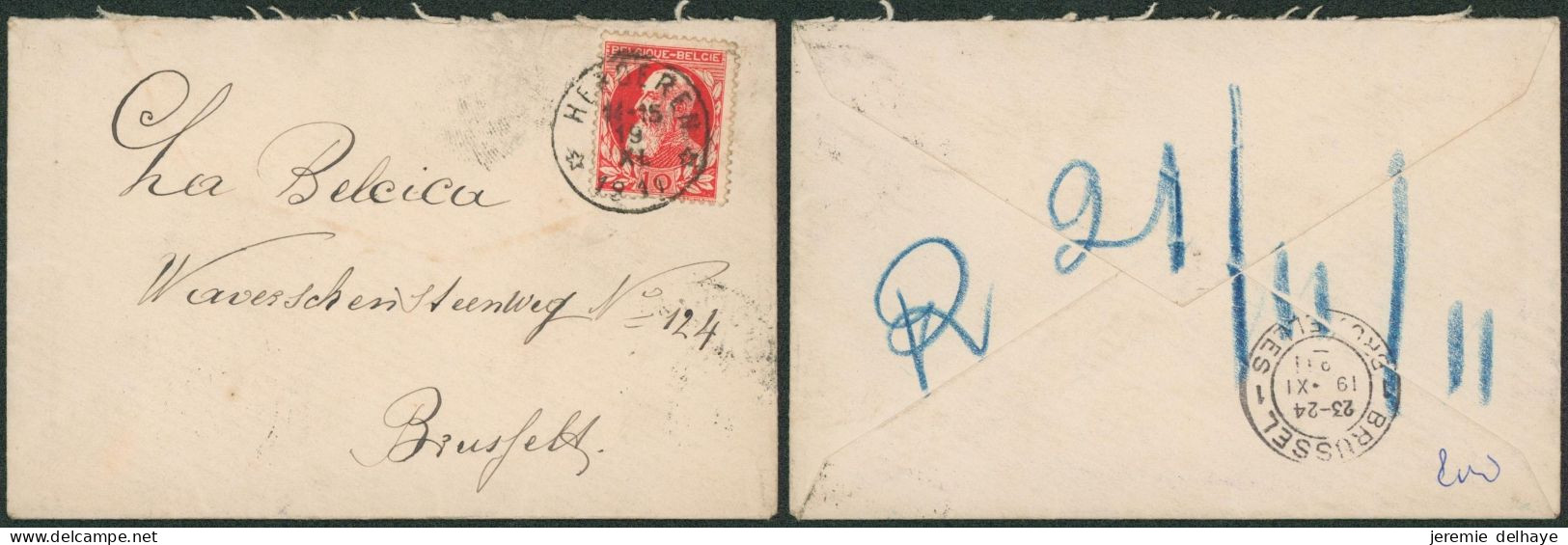 Grosse Barbe - N°74 Sur Petite L. Obl Relais "Herderen" (T2 R) > Brussel - Postmarks With Stars