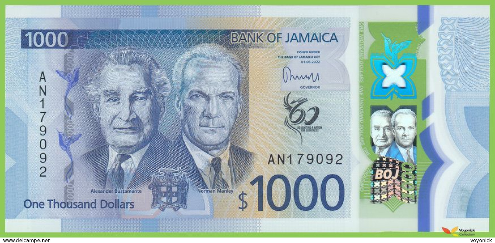 Voyo JAMAICA 1000 Dollars 2022(2023) P99 B254a AN UNC Polymer - Jamaica