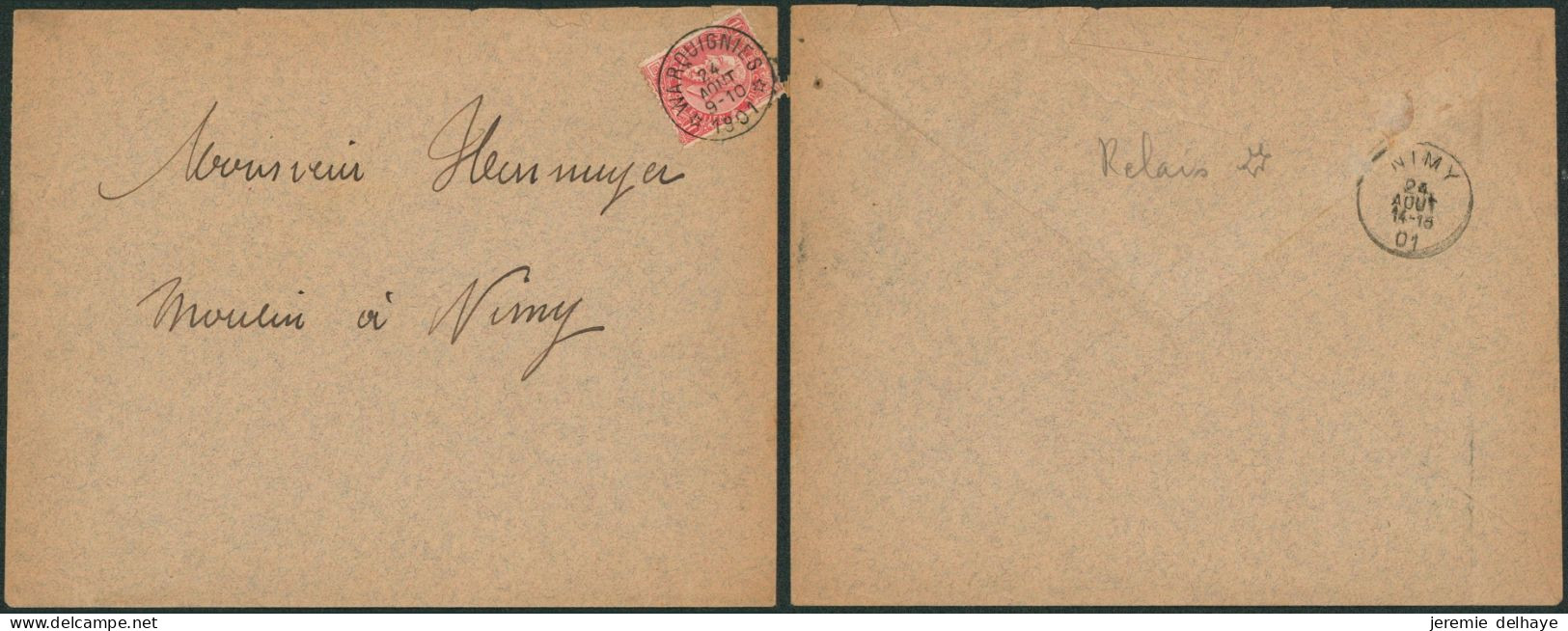 Fine Barbe - N°58 Sur Lettre Obl Relais "Warcquignies" > Nimy / COBA : 50++ - Postmarks With Stars