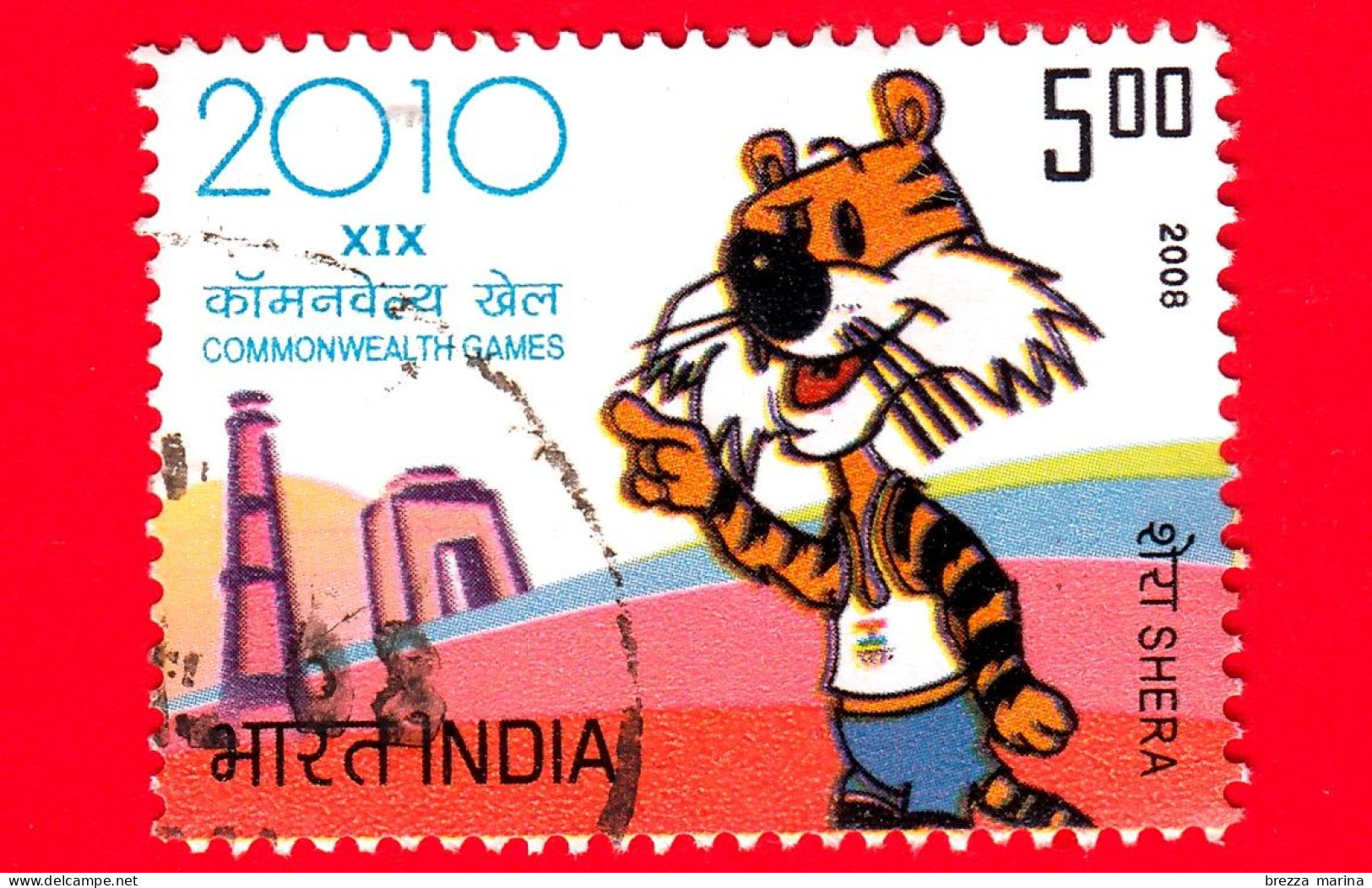 INDIA - Usato - 2008 - 19° Giochi Del Commonwealth, Nuova Delhi - Shera, La Mascotte Della Tigre - 5.00 - Usados