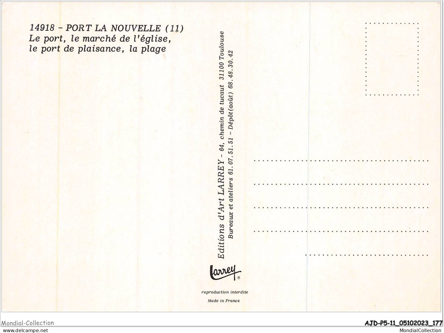 AJDP5-11-0563 - PORT LA NOUVELLE - La Port - Le Marché De L'église - Le Port De Plaisance - La Plage  - Port La Nouvelle