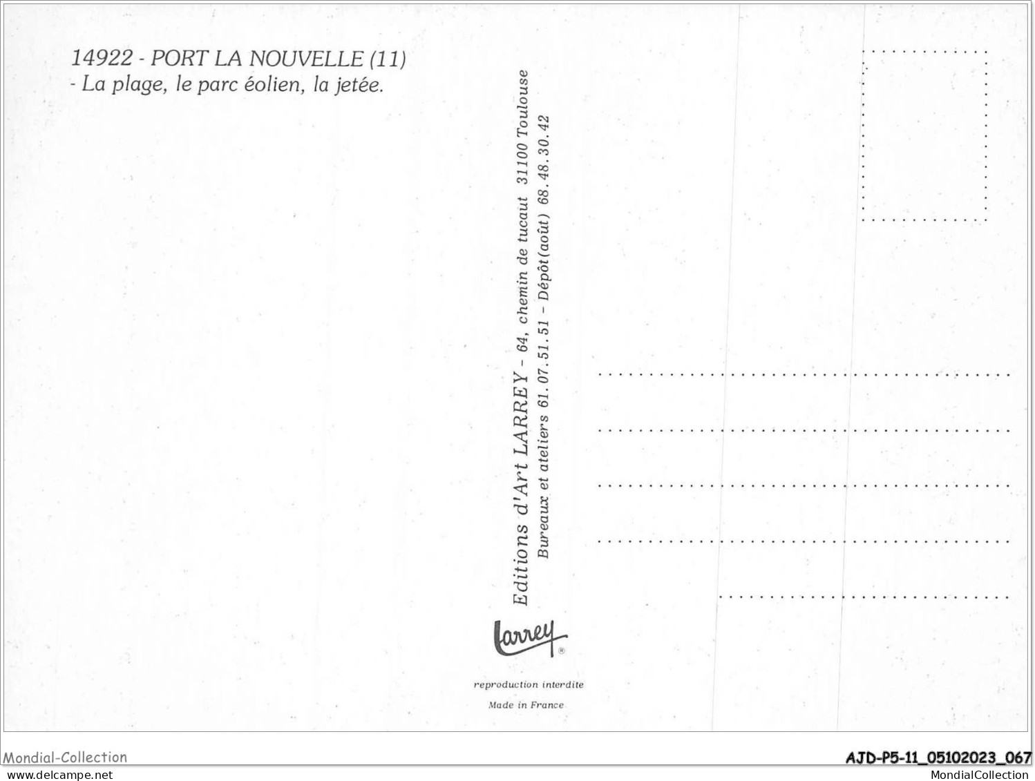 AJDP5-11-0508 - PORT LA NOUVELLE - La Plage - Le Parc éolien - La Jetée  - Port La Nouvelle