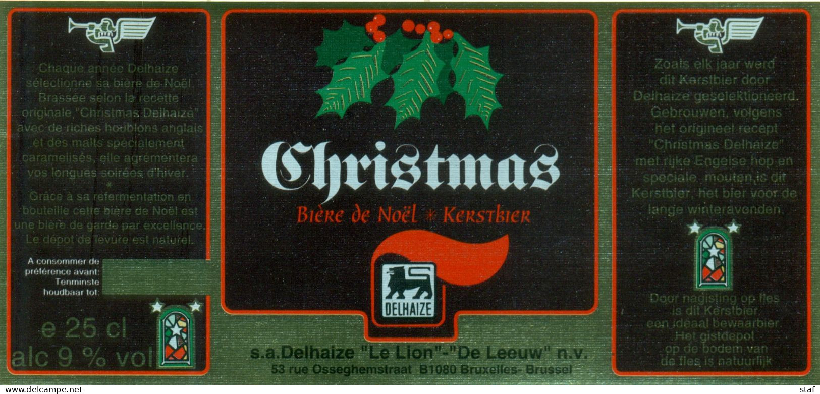 Oud Etiket Bier Christmas 25 Cl. - Gebrouwd - Brassée Voor Delhaize - Cerveza