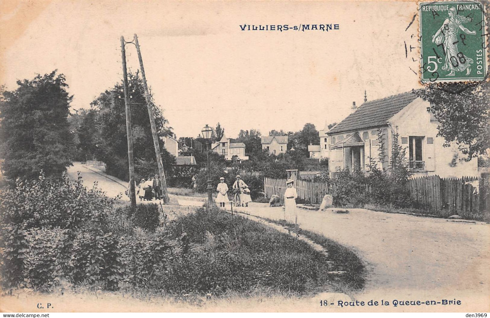 VILLIERS-sur-MARNE (Val-de-Marne) - Route De La Queue-en-Brie - Voyagé 1908 (2 Scans) Paris 12e, 3 Rue De Madagascar - Villiers Sur Marne