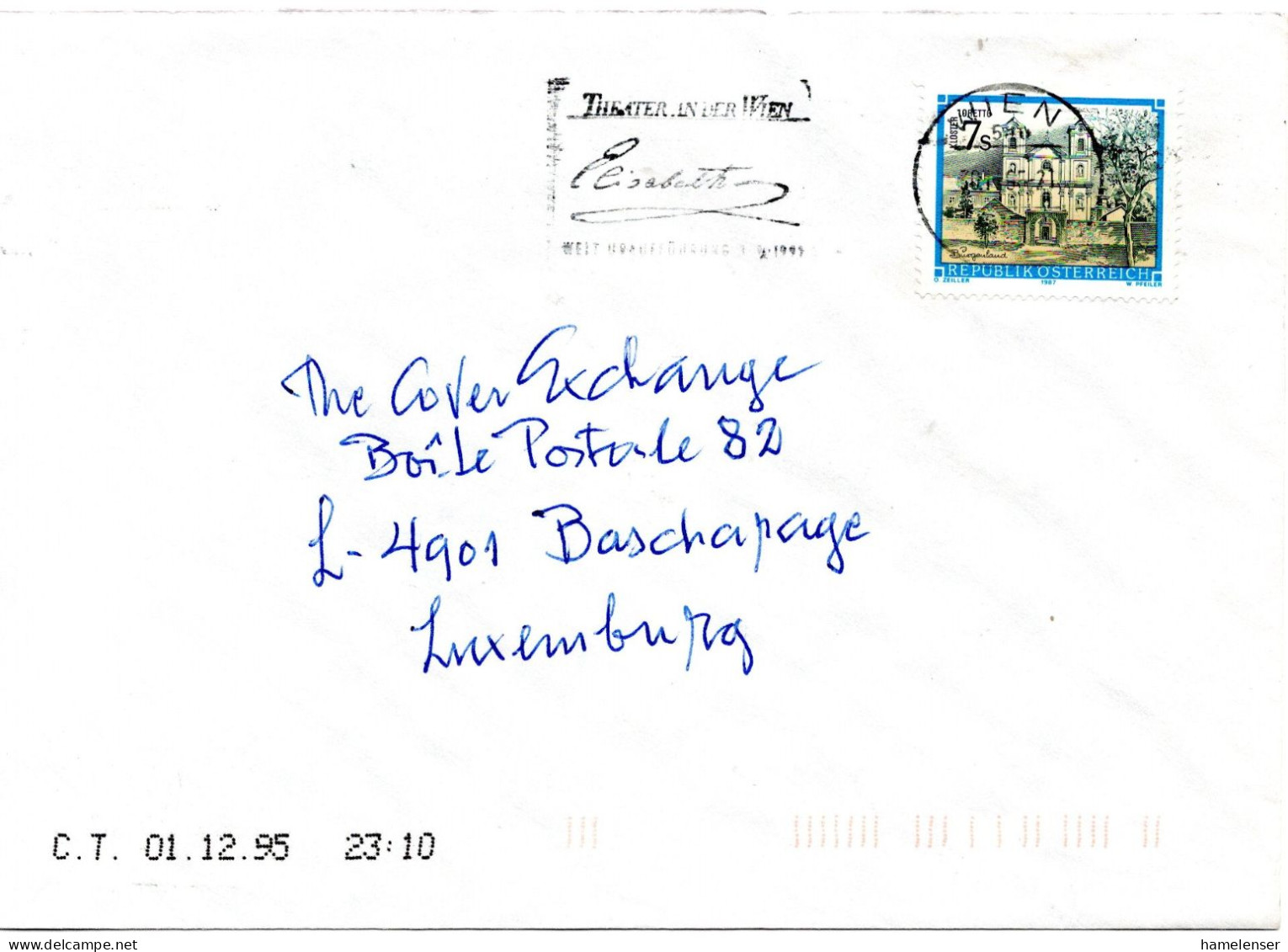 77160 - Österreich - 1995 - S7 Kloster EF A Bf WIEN - THEATER AN DER WIEN ... -> Luxemburg - Lettres & Documents