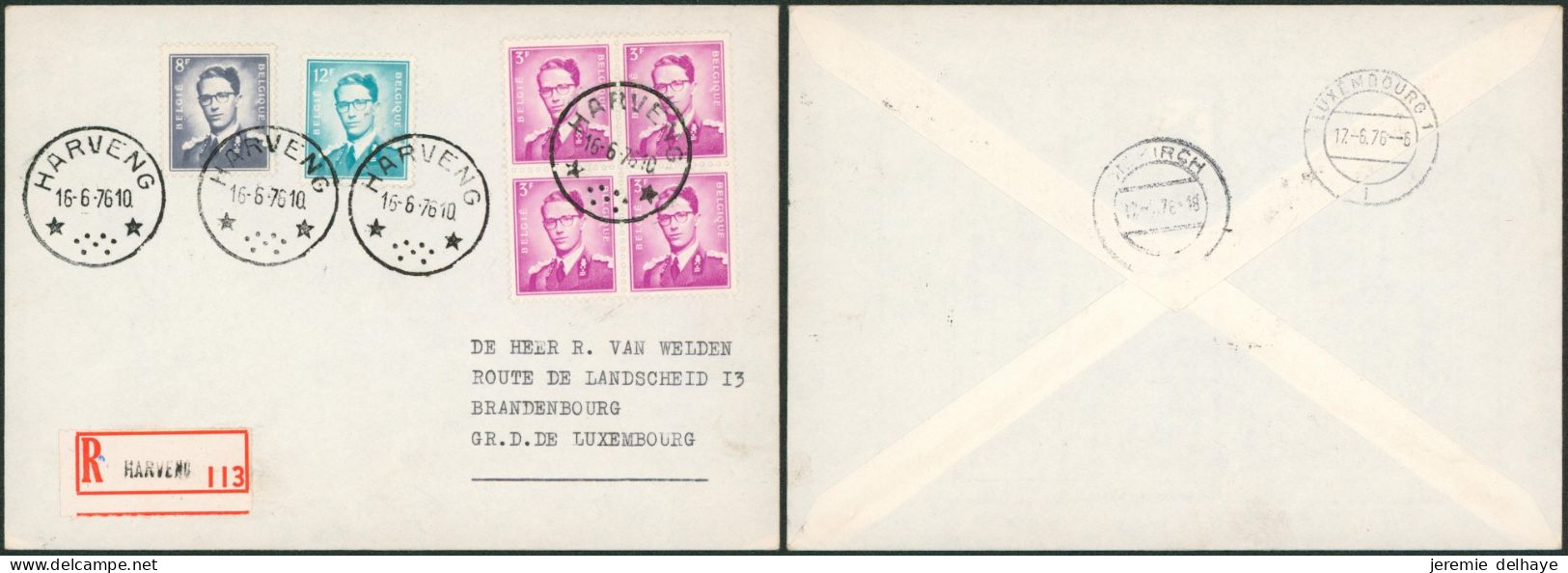 Baudouin à Lunettes (Affranch. 32F) Sur L.  En Recommandé + Obl Relais "Harveng" > Brandenbourg - Postmarks With Stars