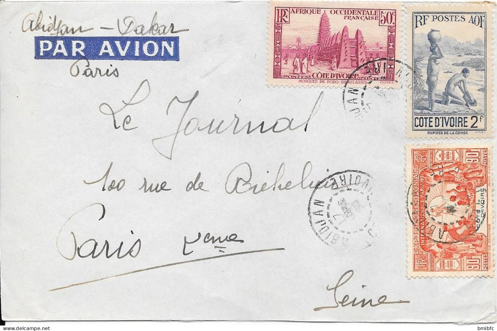 1939    Par Avion  AFRIQUE OCCIDENTALE FRANÇAISE    -      COTE D'IVOIRE - Storia Postale
