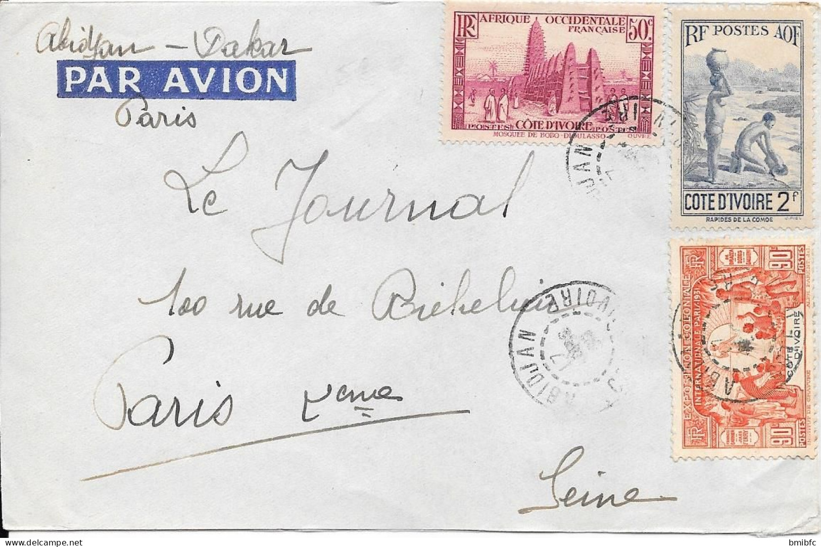 1939    Par Avion  AFRIQUE OCCIDENTALE FRANÇAISE    -      COTE D'IVOIRE - Lettres & Documents