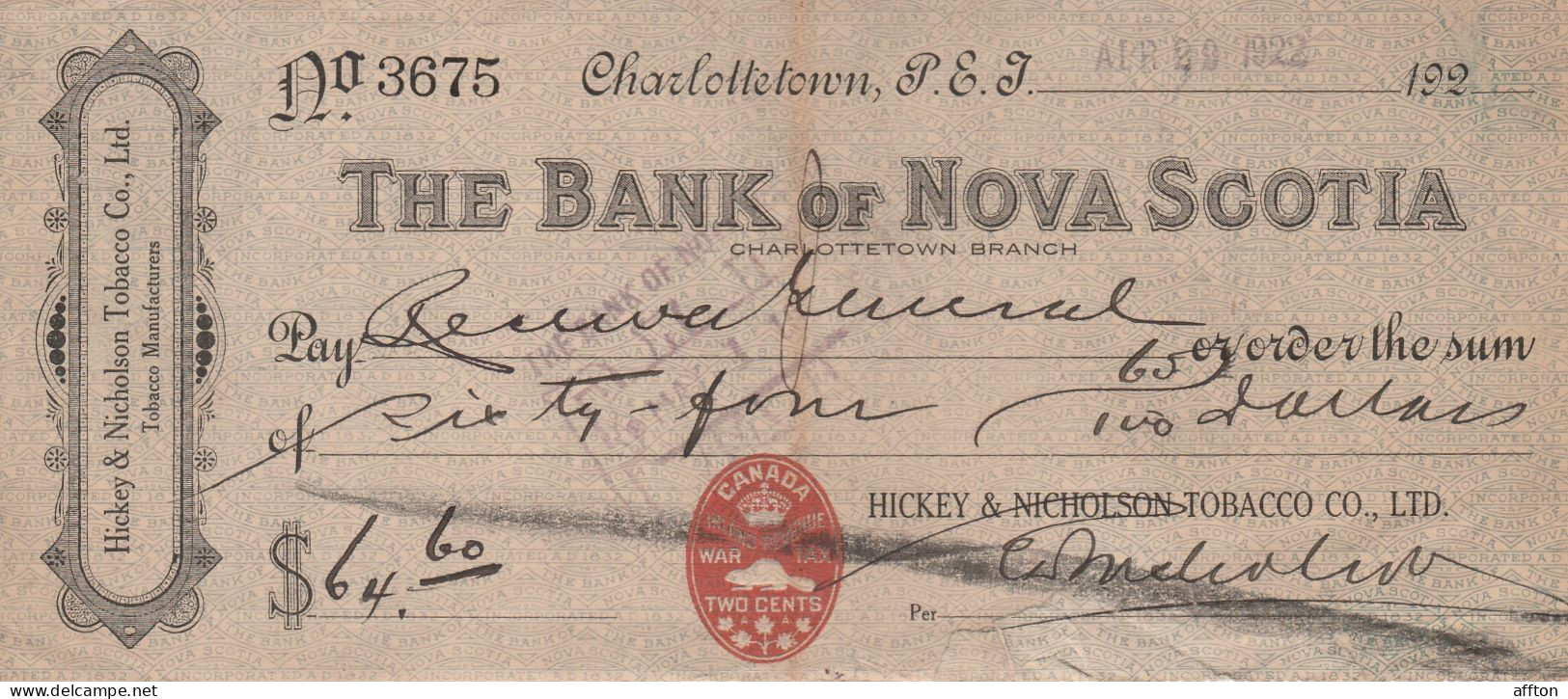 Canada Old Check Cheques - Cheques & Traverler's Cheques