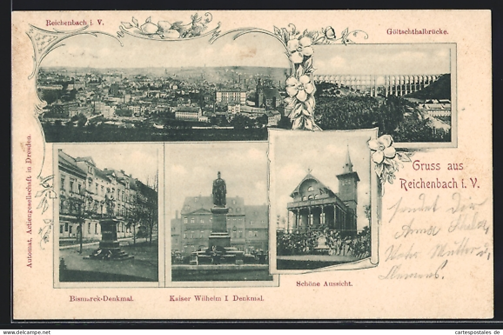 AK Reichenbach I. V., Schöne Aussicht, Bismarck-Denkmal, Kaiser Wilhelm I. Denkmal  - Reichenbach I. Vogtl.
